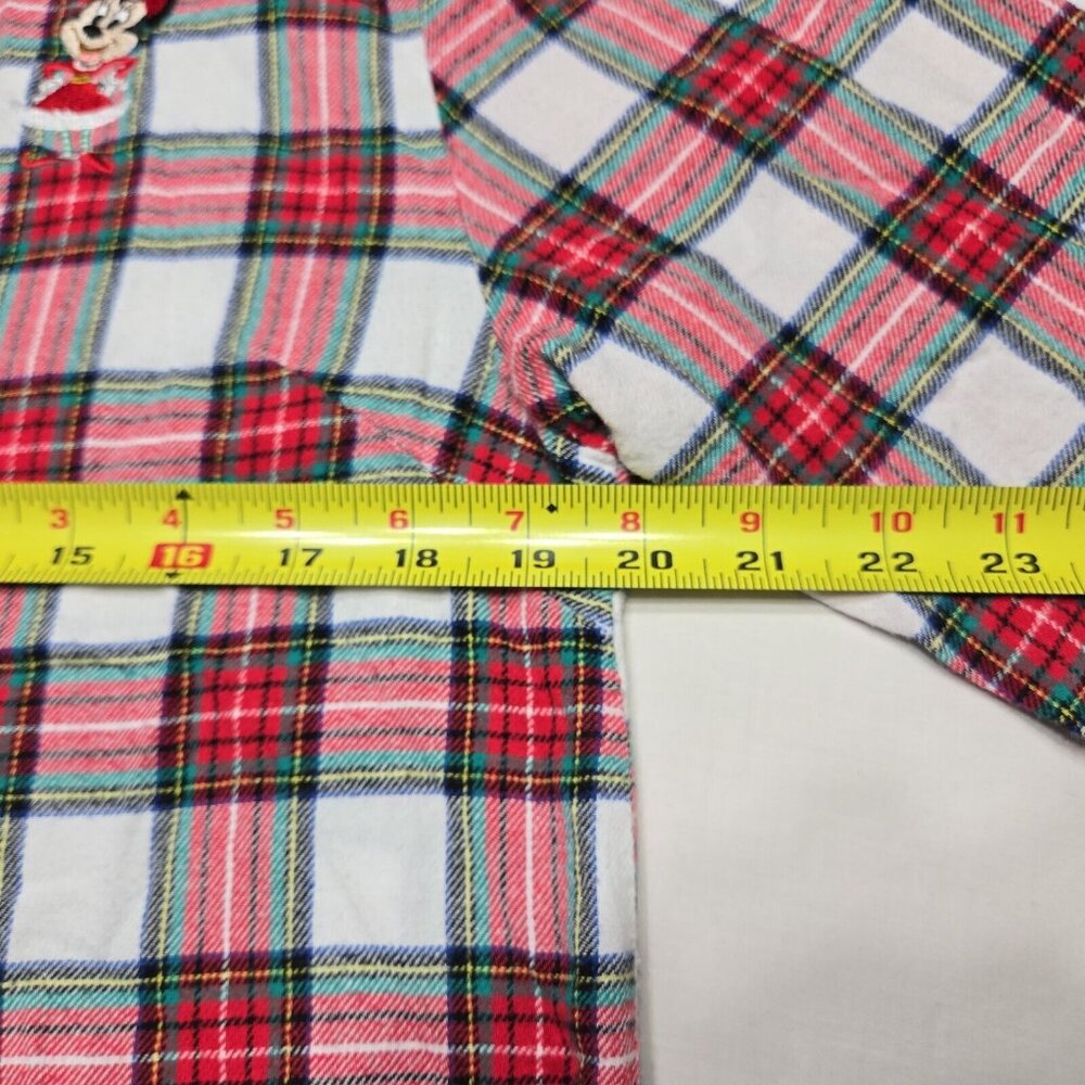 Disney Pajama Top Womens Medium Pink Button Up Minnie Mouse Plaid Long Sleeve - Picture 4 of 14